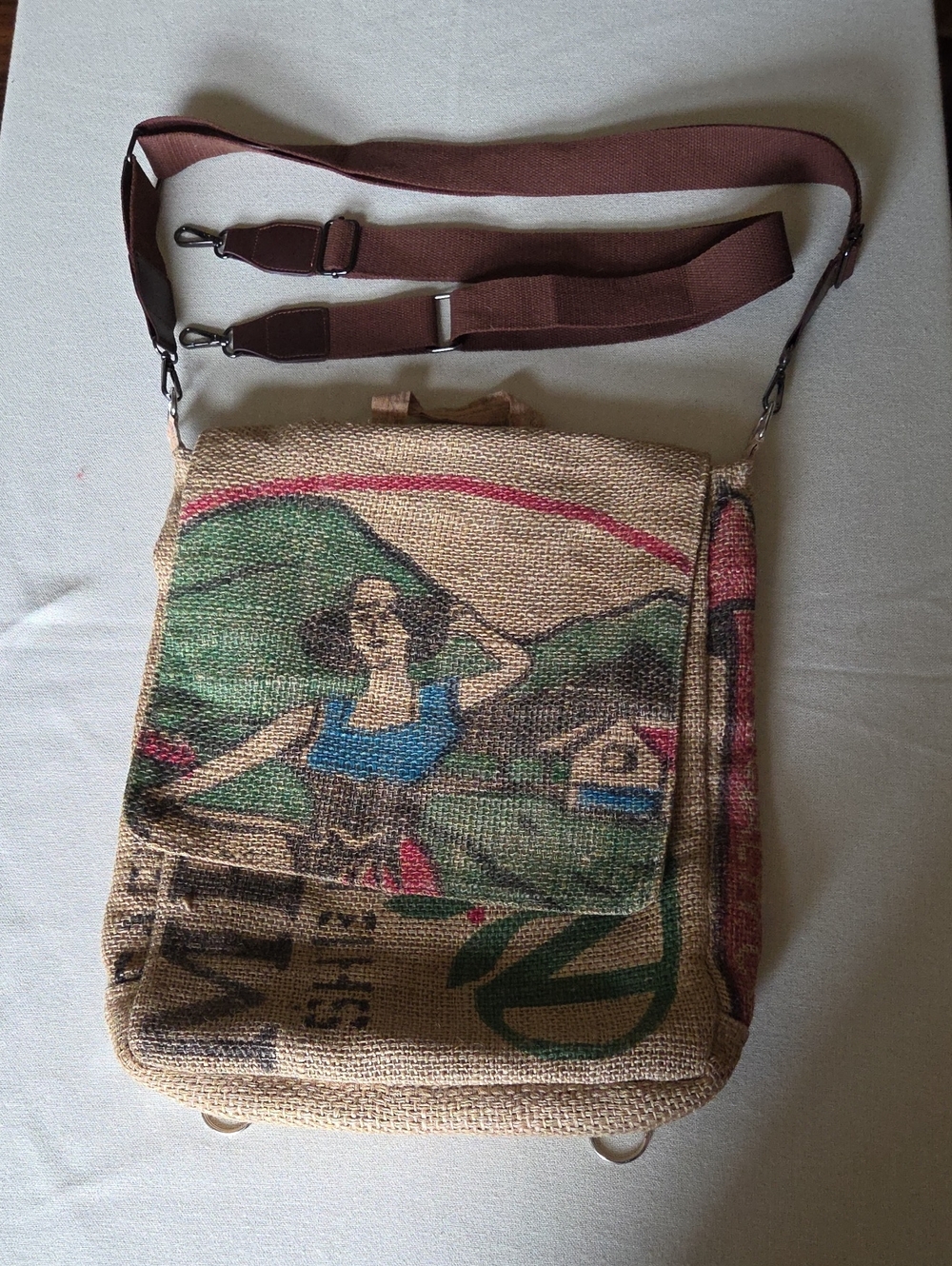 Handmade Jute Messenger Bag with Brown Strap